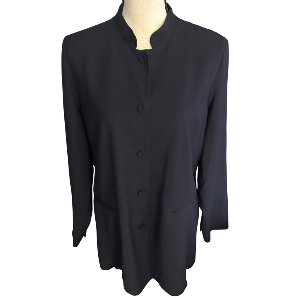 Eileen Fisher Mandarin  Collar Button Front Black Blazer Womens Size‎ PL
